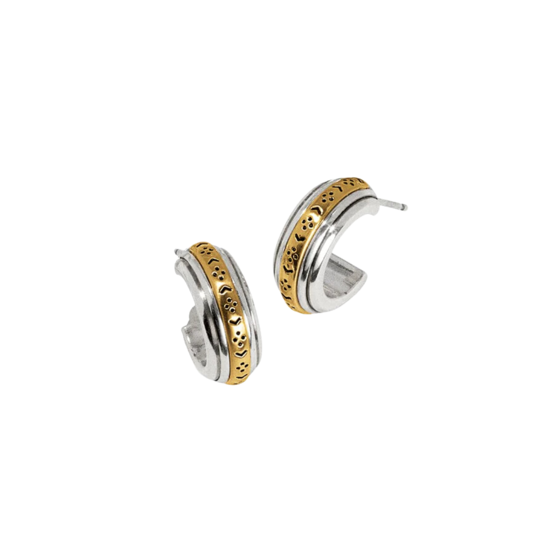 Brighton Women's Mosaic Two Tone Mini Hoop Post Silver Gold Earrings
