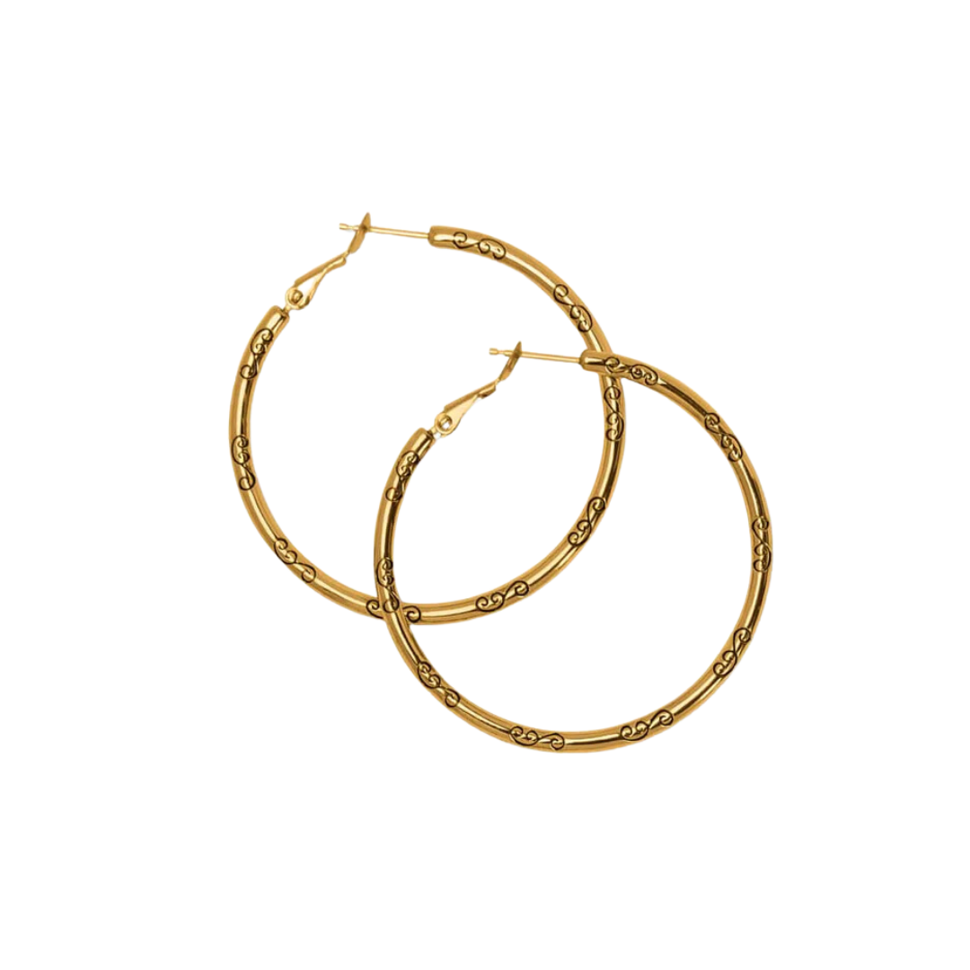 Brighton Women's Large Hoop Charm Gold Earrings