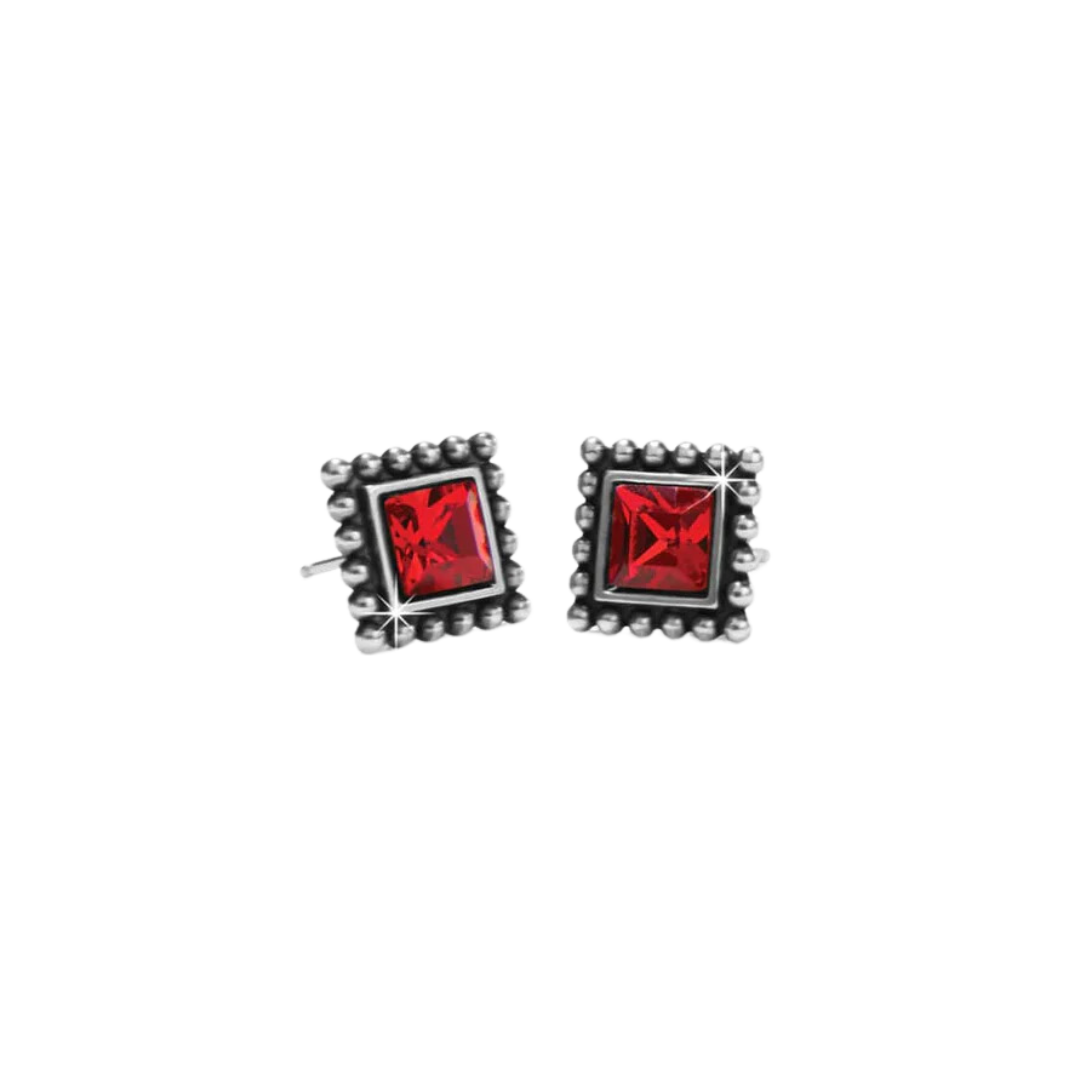 Brighton Women's Sparkle Square Mini Post Silver Red Earrings