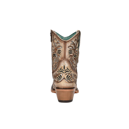 Corral Womens Mirror-like Overlay And Embroidery Tan Ankle Boots