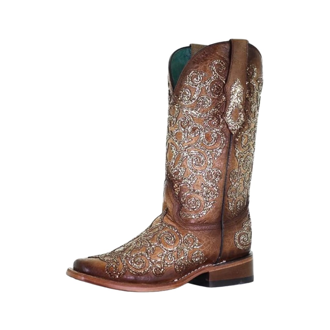 Corral Women's Saddle Overlay & Embroidery Square Toe Boots