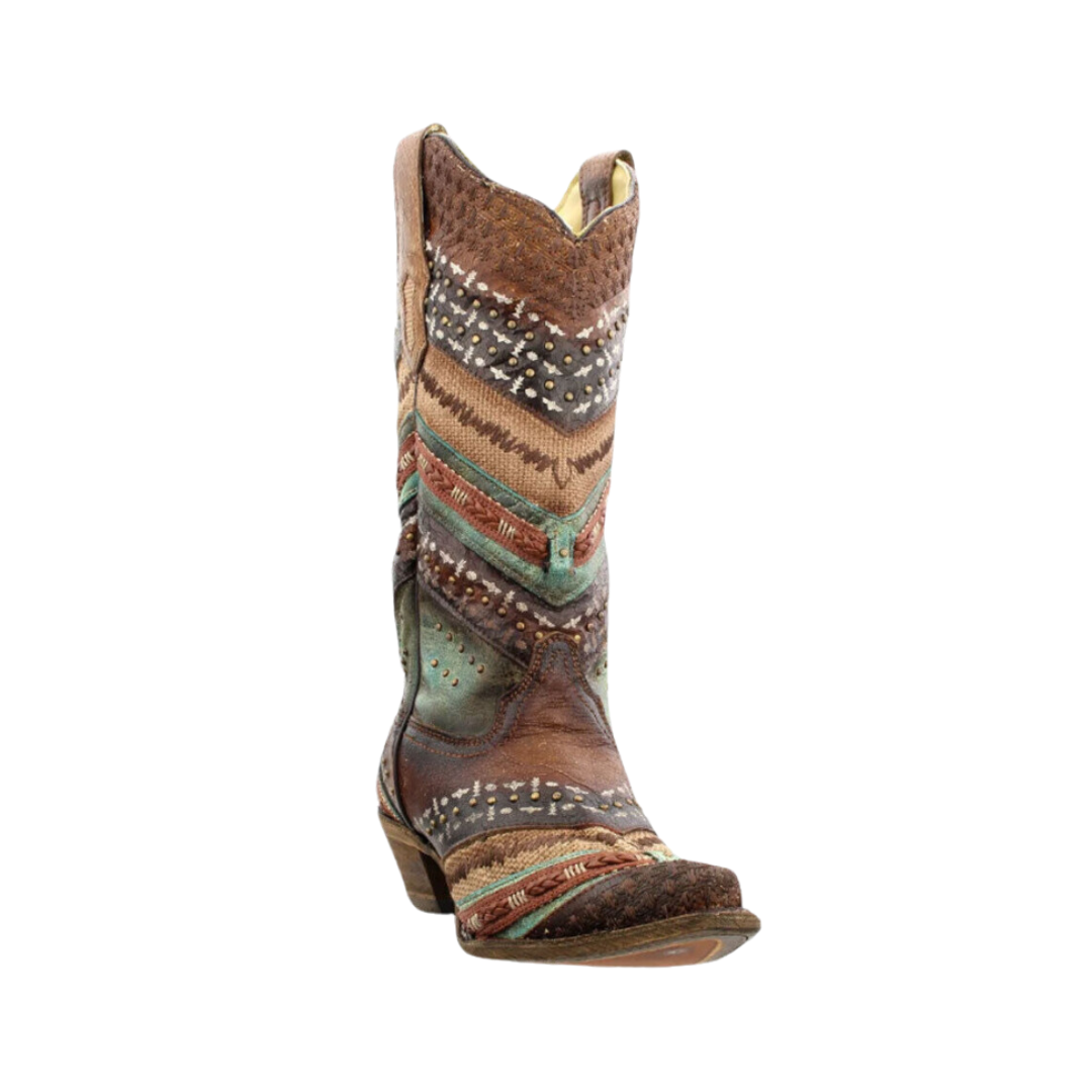 Corral Embroidered and Studded Brown &amp; Turquoise Boots