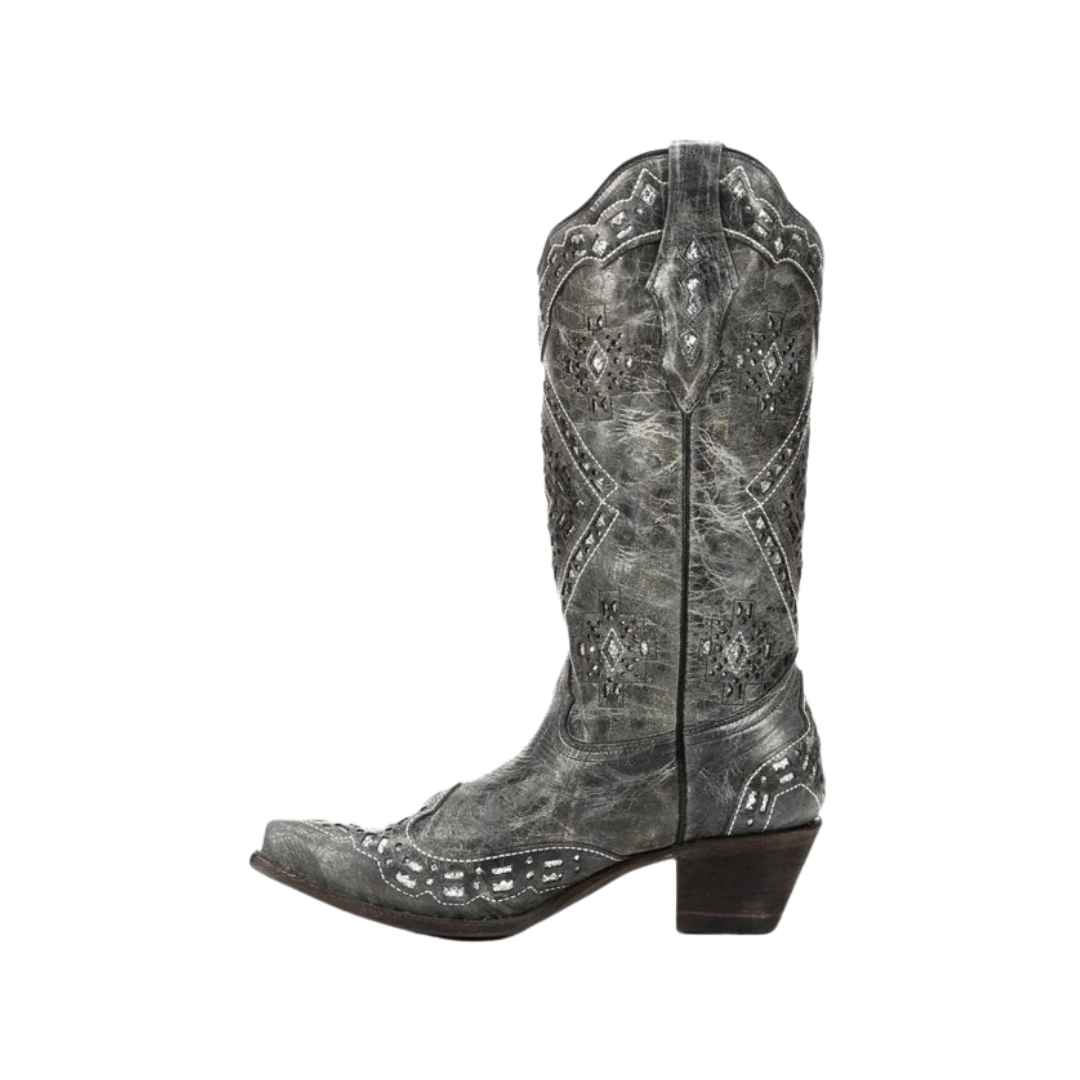 Corral Women's Brandy Glitter Inlay Snip Toe Grey Boots