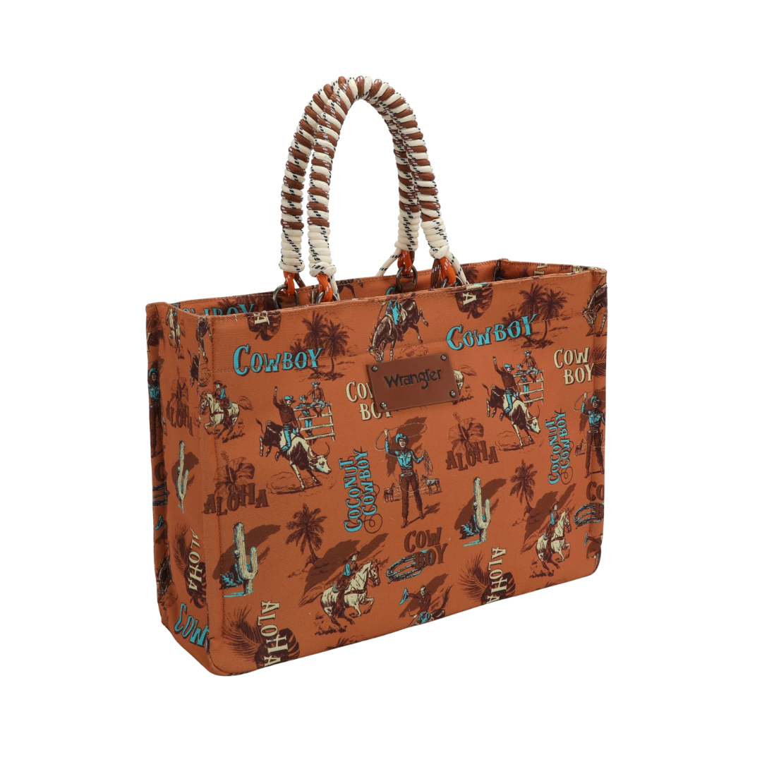 Wrangler Women's Southwestern Whipstitch Patchwork Crossbody Tote Brown Bag