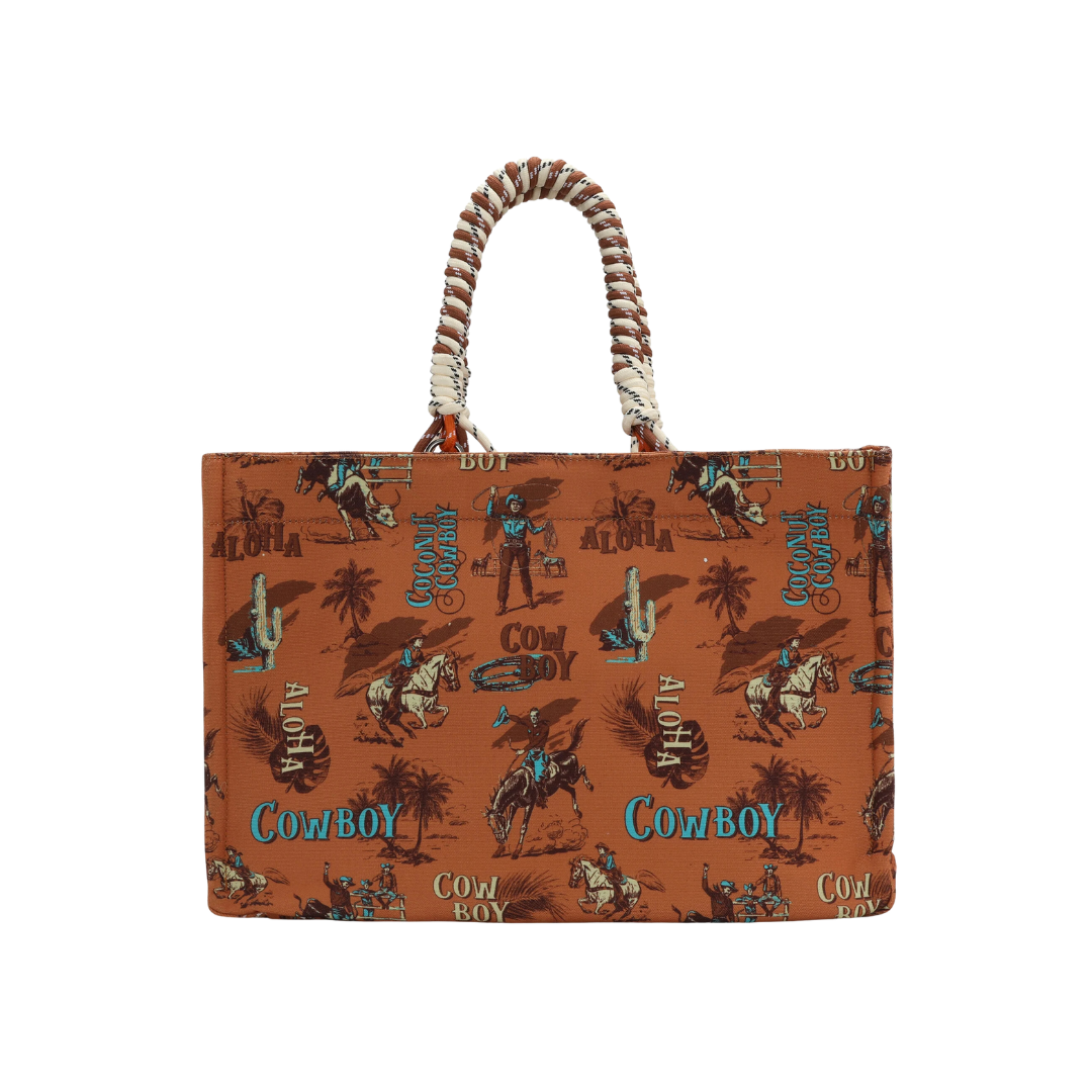 Wrangler Women's Southwestern Whipstitch Patchwork Crossbody Tote Brown Bag