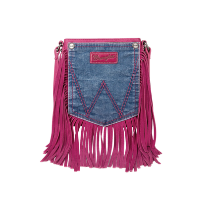 Wrangler Women's Fringe Denim Pocket Pink Purse Genuine Leather