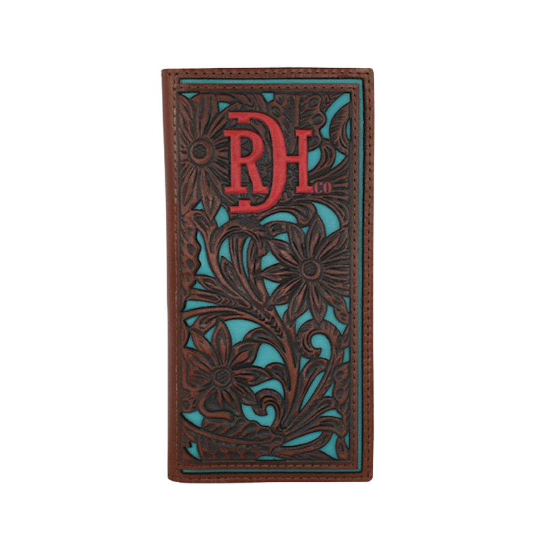 Red Dirt Men's Inlay Rodeo Tooled Brown Wallet