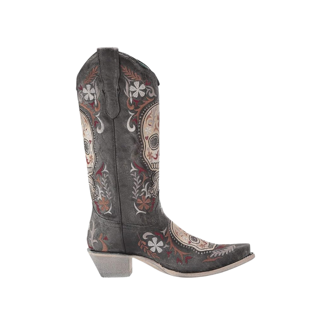 Corral Black and White Sugar Skull Studded Boots - Rock and Roll Style