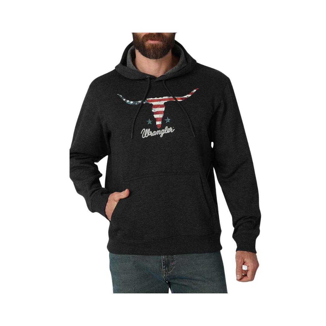 Wrangler Men's Longhorn American Flag Pullover Hoodie