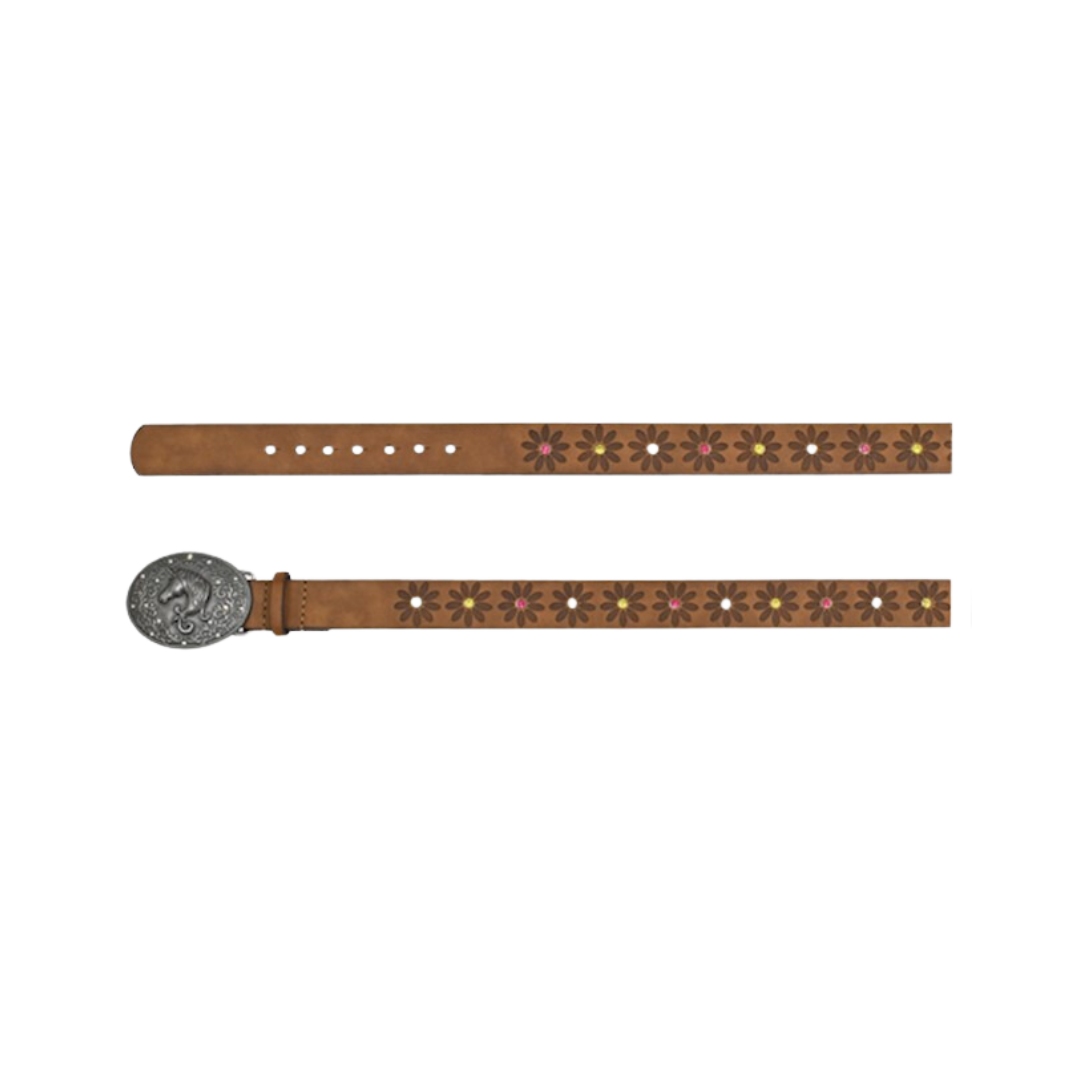 Catchfly Youth Girl's Leather Flower Brown Belt