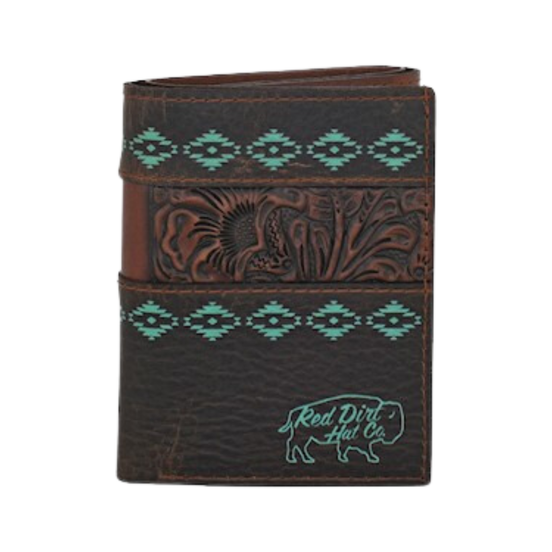 Red Dirt Men's Trifold Tooled Accent Turquoise Wallet