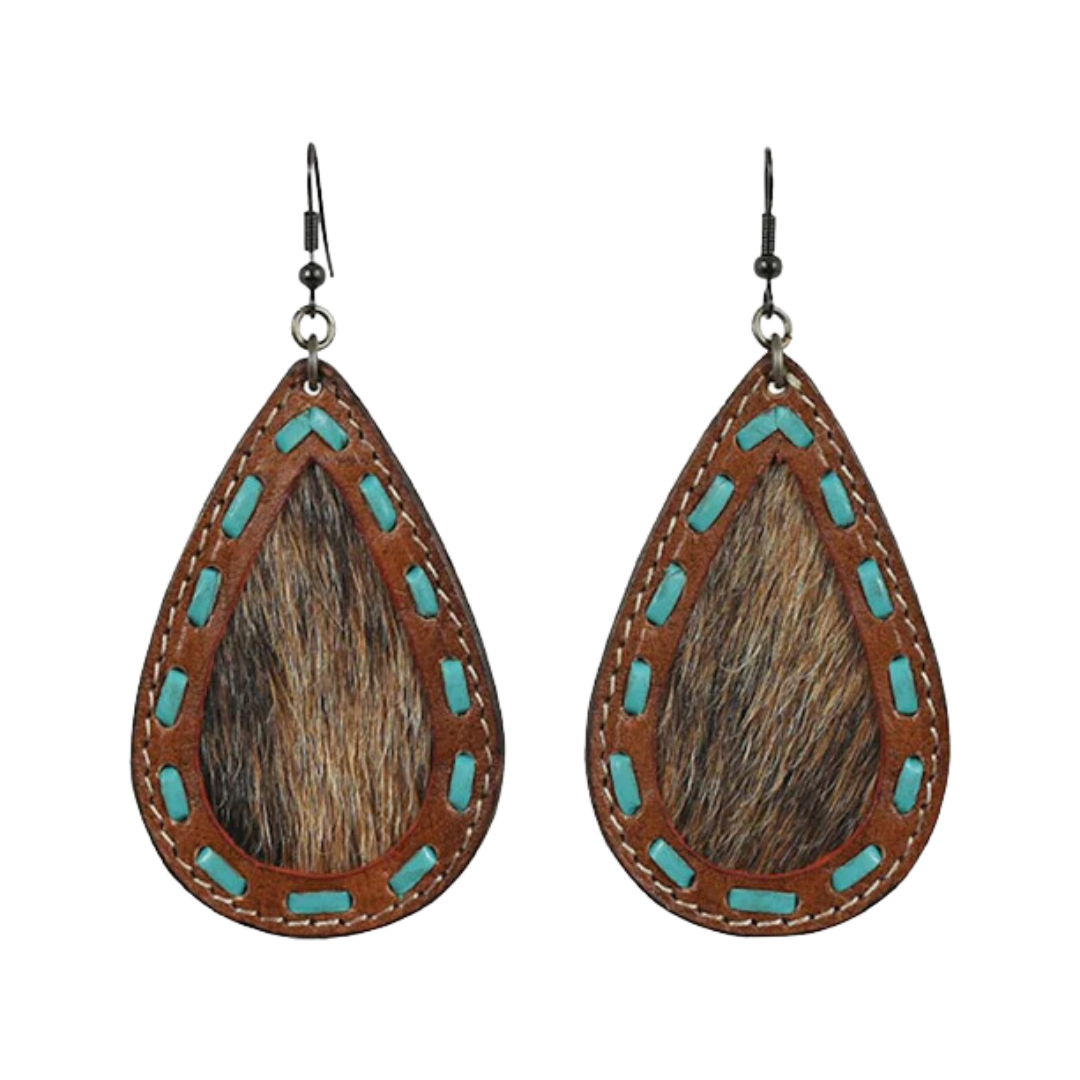 Justin Women's Leather Brindle Inlay Turquoise Earrings