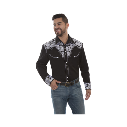 Scully Leathers Men's Western Shirt: Gold & Black Embroidered