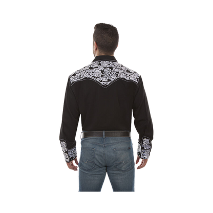 Scully Leathers Men's Western Shirt: Gold & Black Embroidered