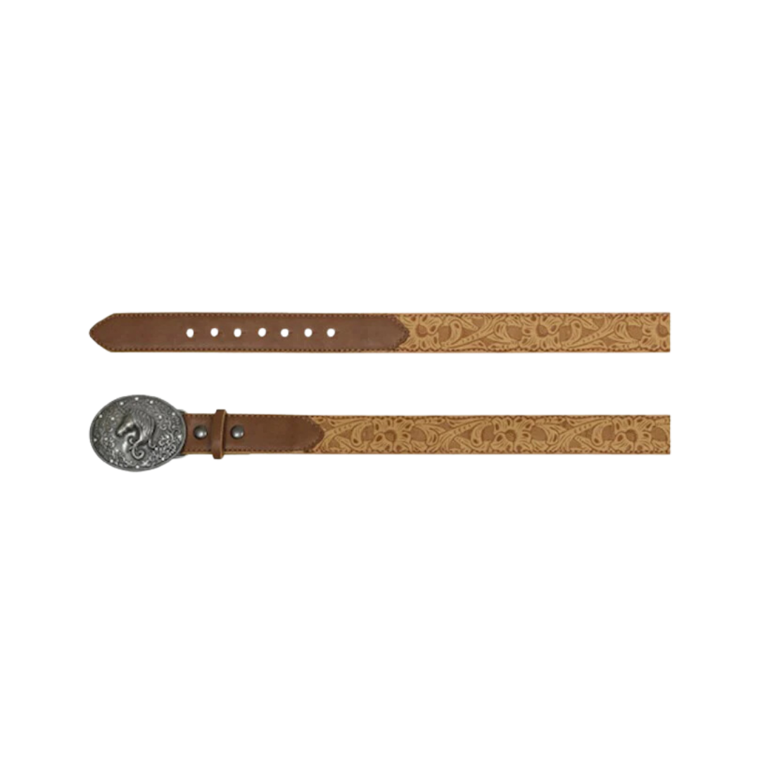 Catchfly Women's Floral Tooled Tan Belt