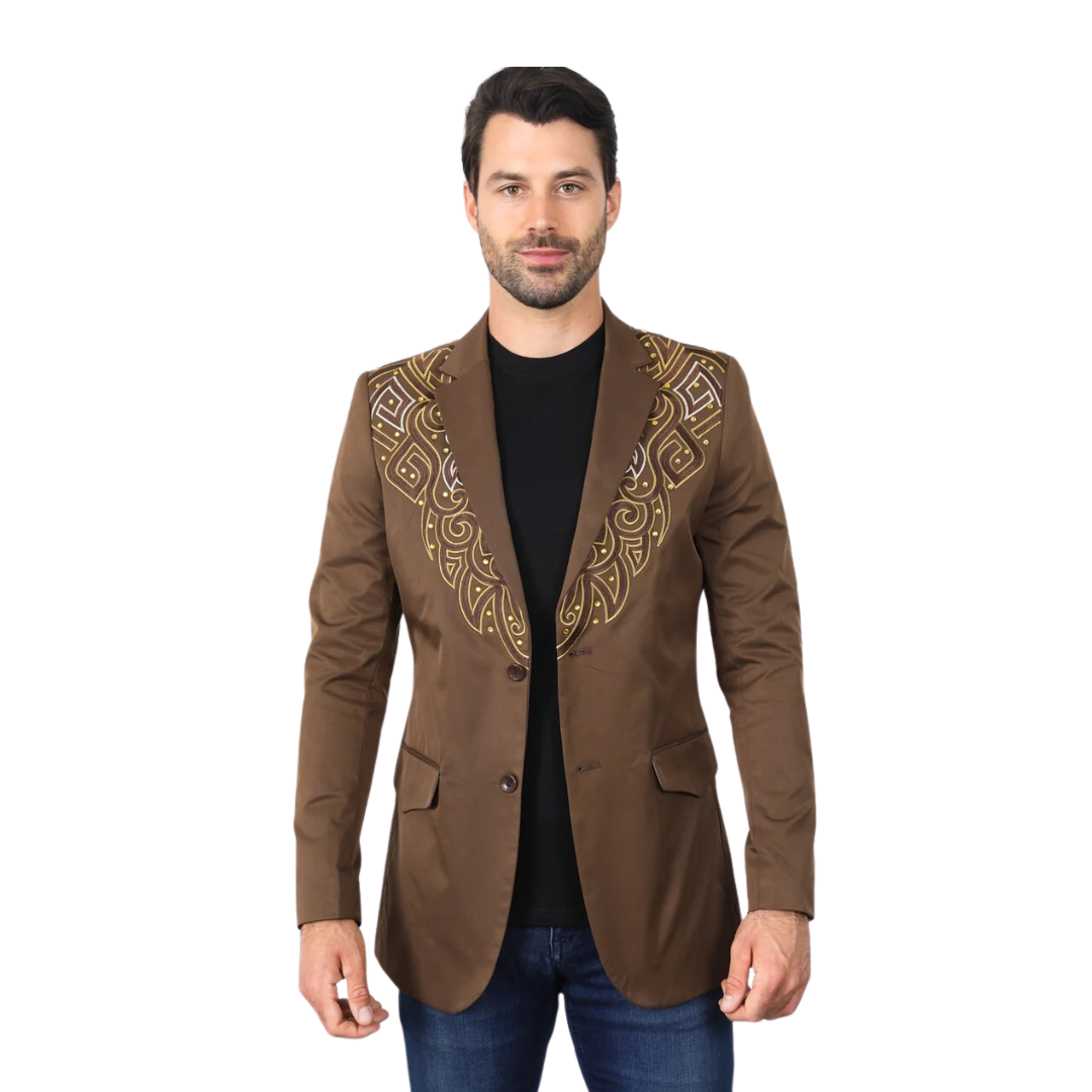 Platini Men's Embroidery Fashion Dark Brown Blazer