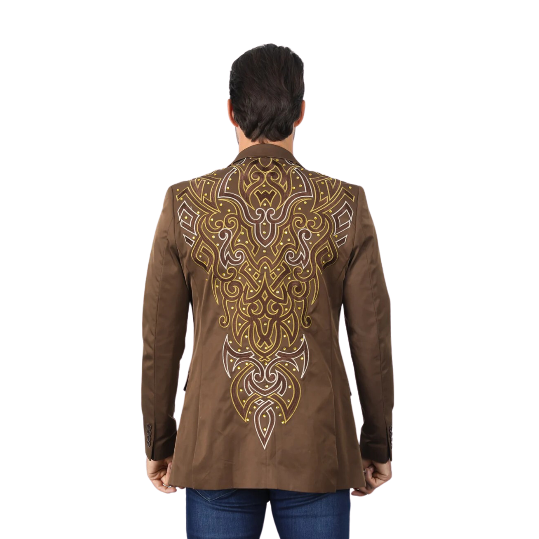 Platini Men's Embroidery Fashion Dark Brown Blazer