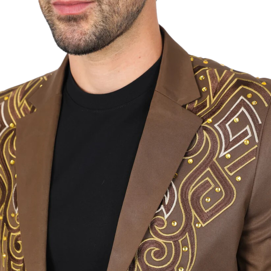 Platini Men's Embroidery Fashion Dark Brown Blazer