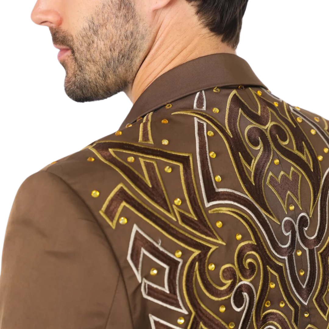Platini Men's Embroidery Fashion Dark Brown Blazer