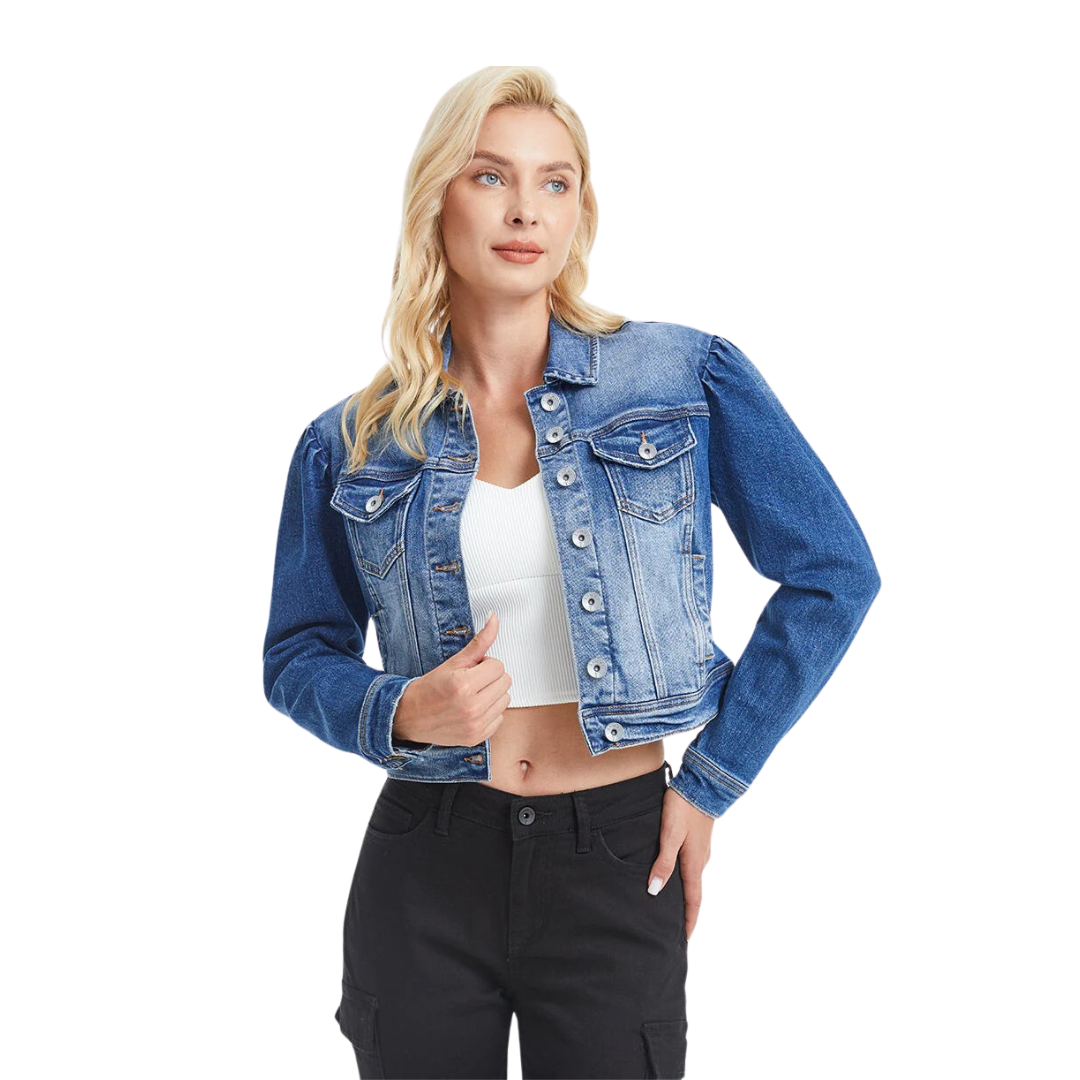 Bayeas Women's Puffy Sleeve Denim Raf Jacket