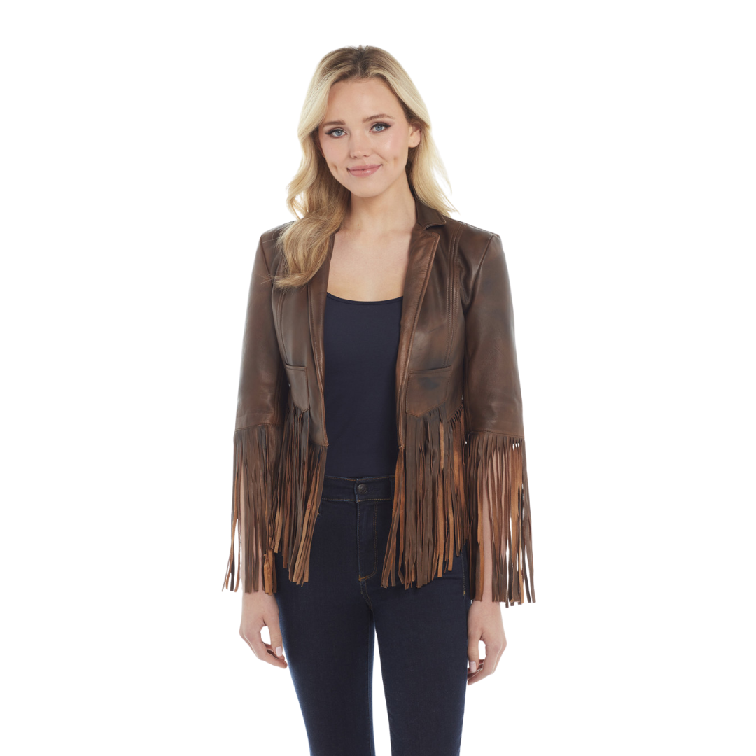 Cripple CREEK Women's Antique Nappa Fringe Vintage Brown Jacket