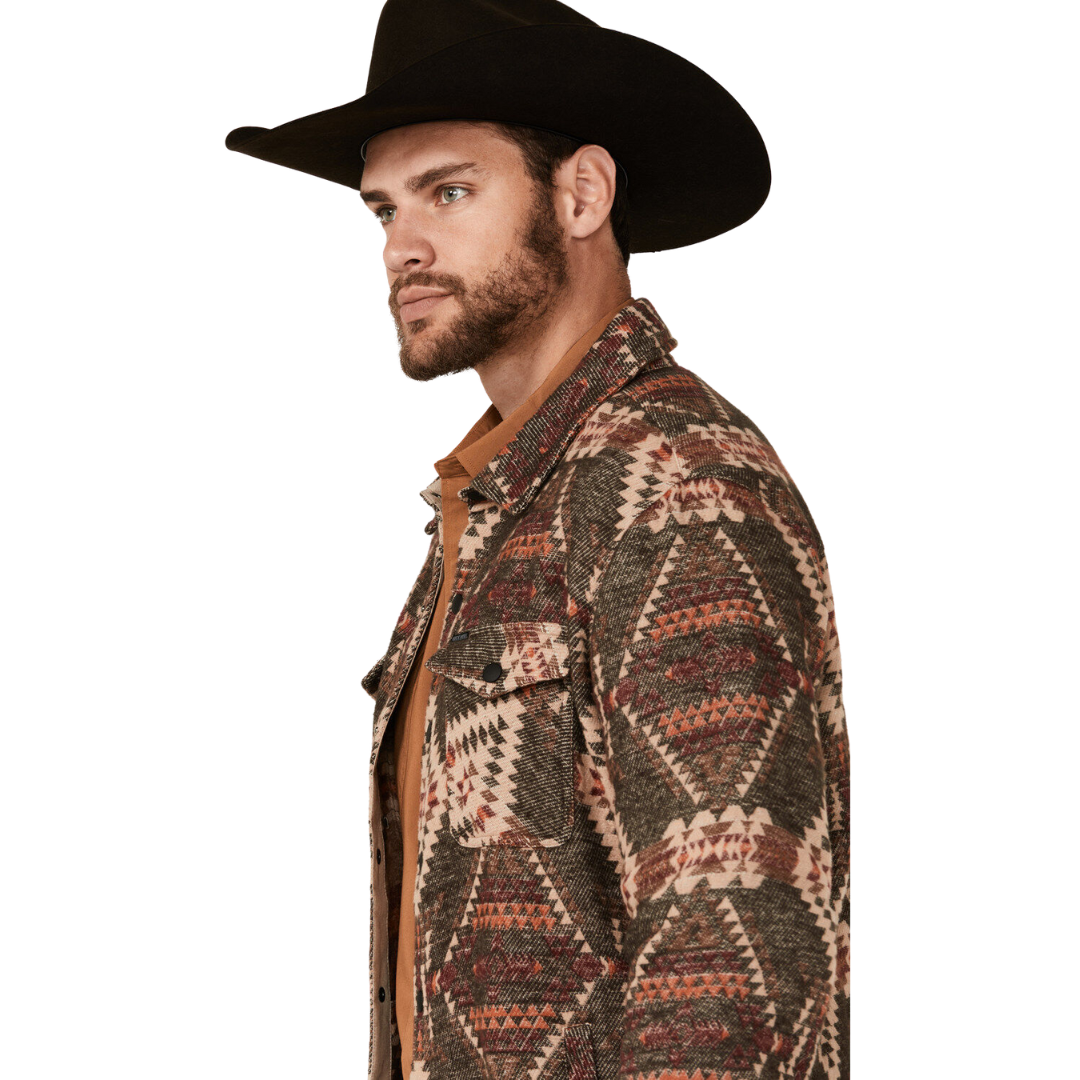 Rock and Roll Men's Southwestern Print Snap Brown Jacket