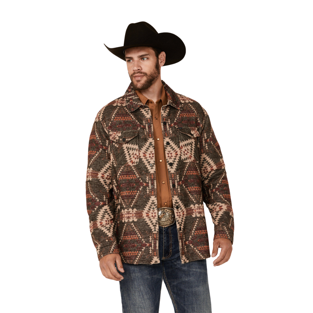 Rock and Roll Men's Southwestern Print Snap Brown Jacket