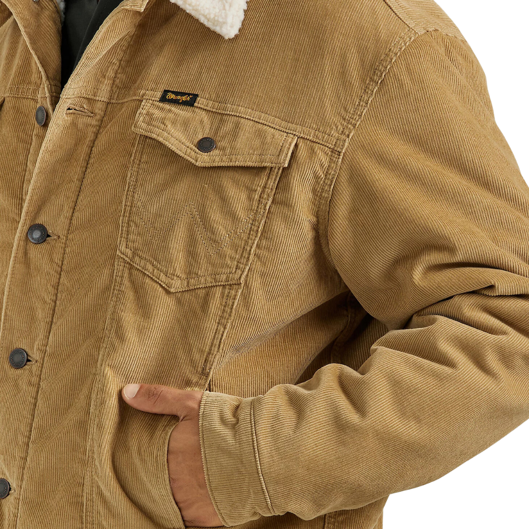 Wrangler Men's Cowboy Cut Sherpa Lined Corduroy Wheat Jacket