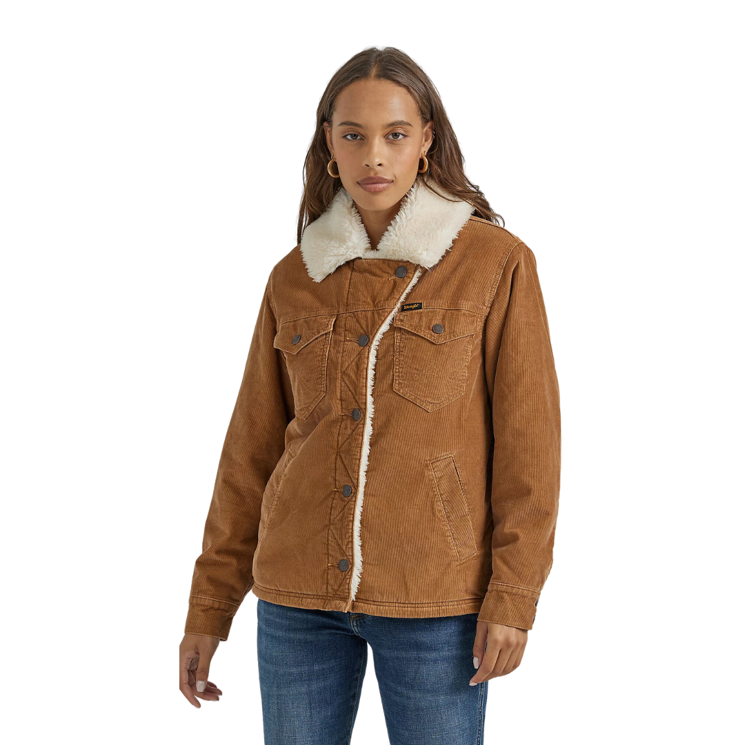 Wrangler Women's Western Sherpa Lined Corduroy Tan Coat