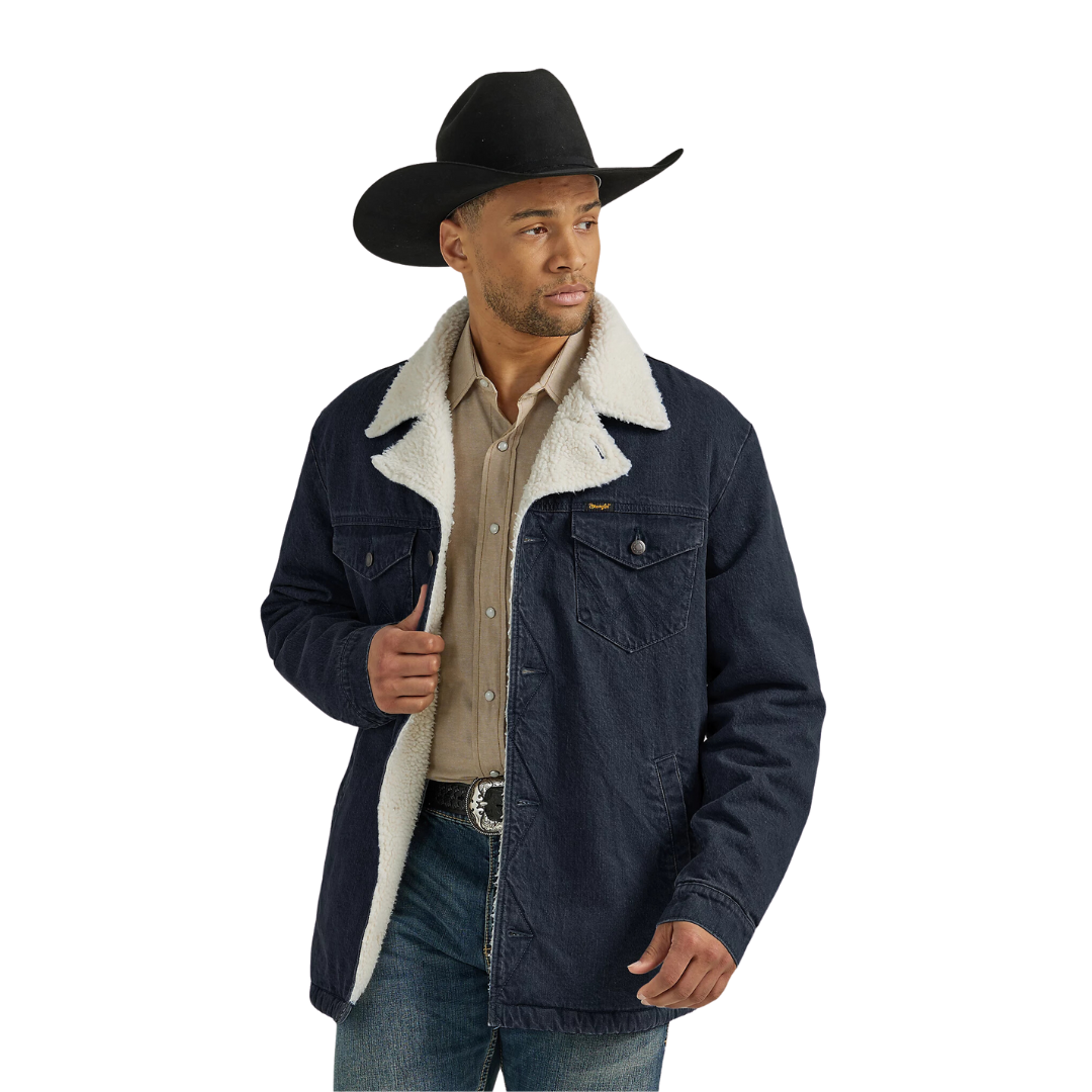 Wrangler Men's Western Sherpa Lined Denim Rustic Navy Jacket