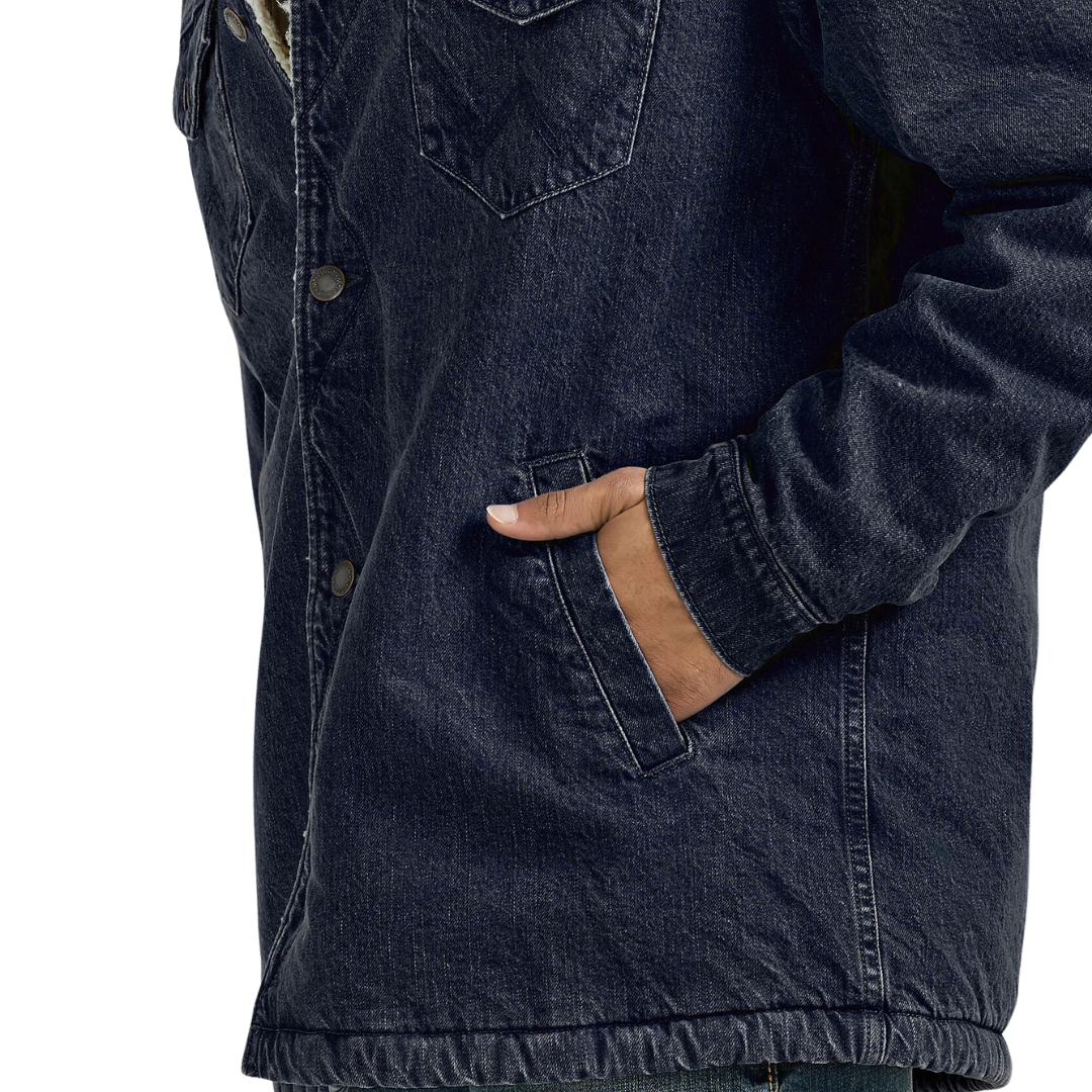 Wrangler Men's Western Sherpa Lined Denim Rustic Navy Jacket