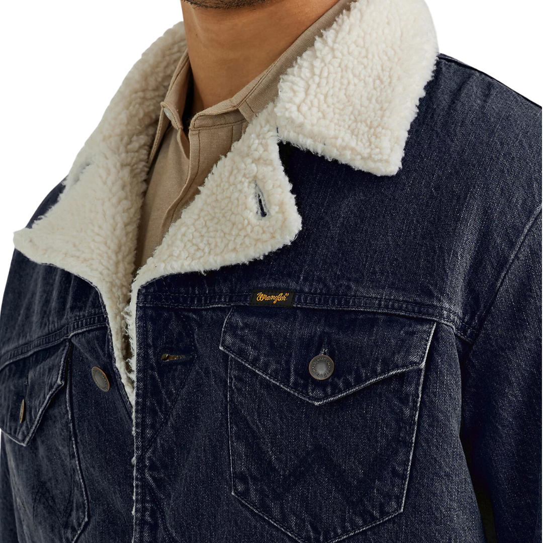 Wrangler Men's Western Sherpa Lined Denim Rustic Navy Jacket