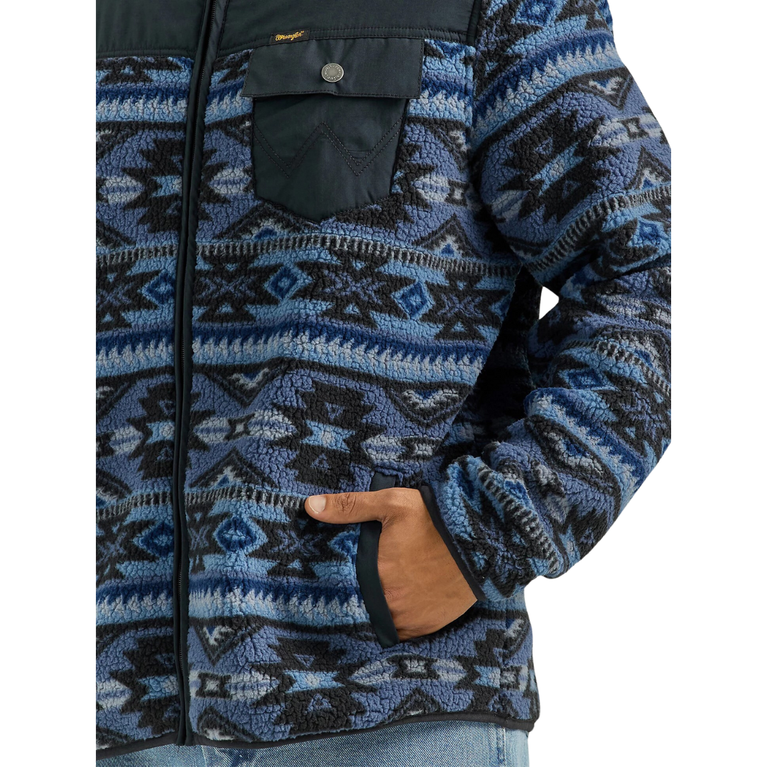 Wrangler Men's Zip Front Lightweight Ripstop Yoke Blue Jacket