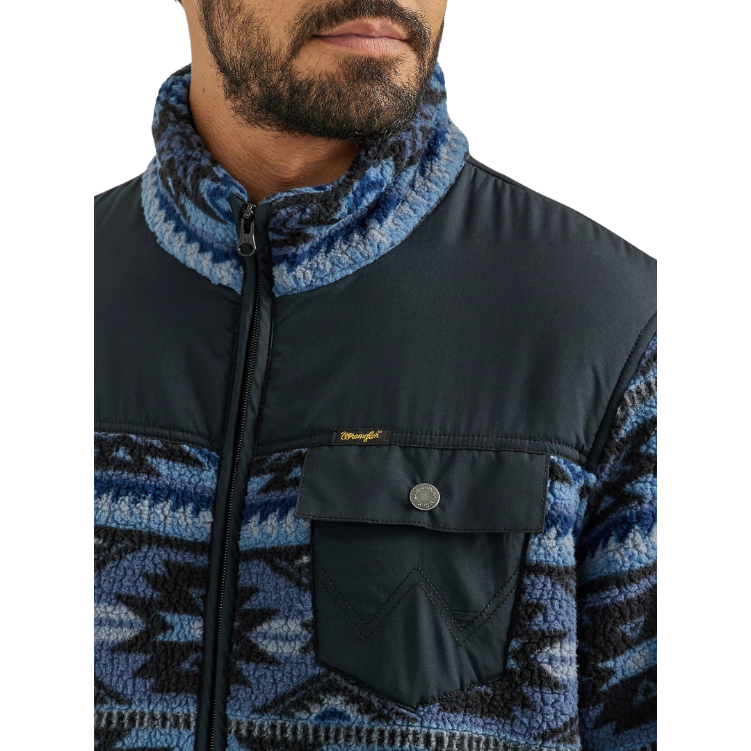 Wrangler Men's Zip Front Lightweight Ripstop Yoke Blue Jacket