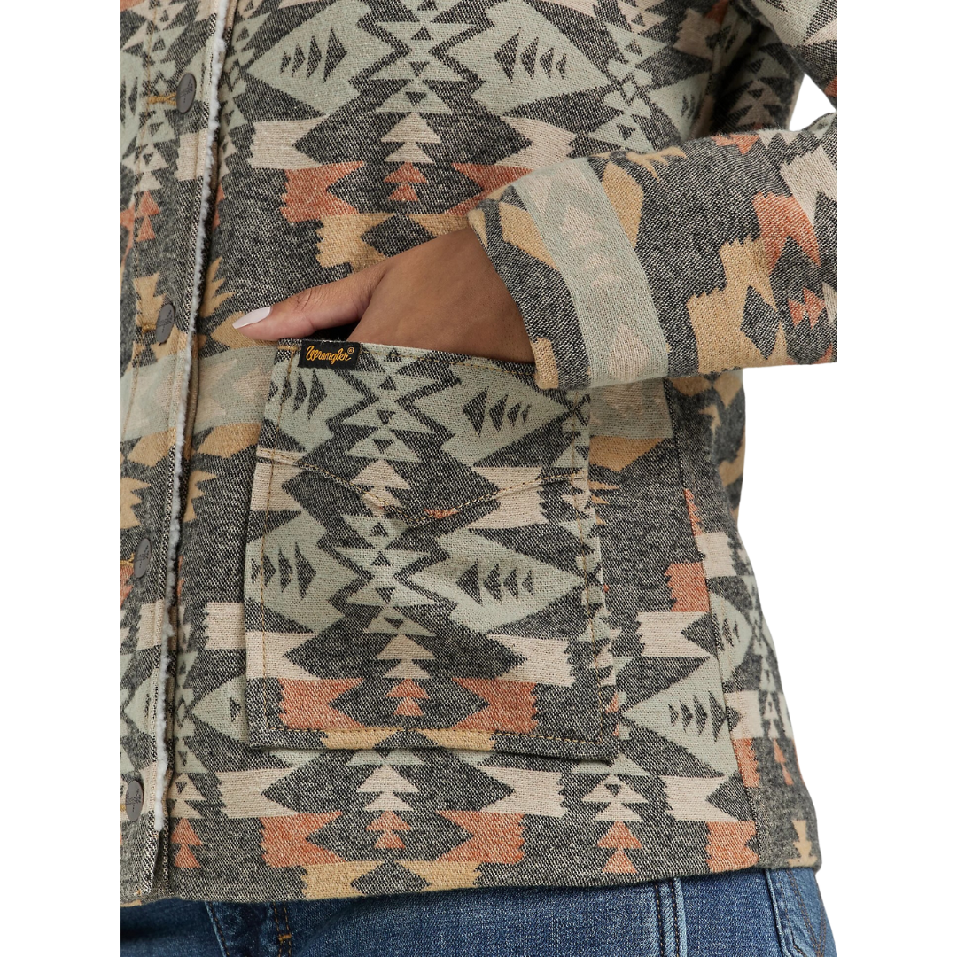 Wrangler Women's Sherpa Lined Southwestern Barn Grey Jacket