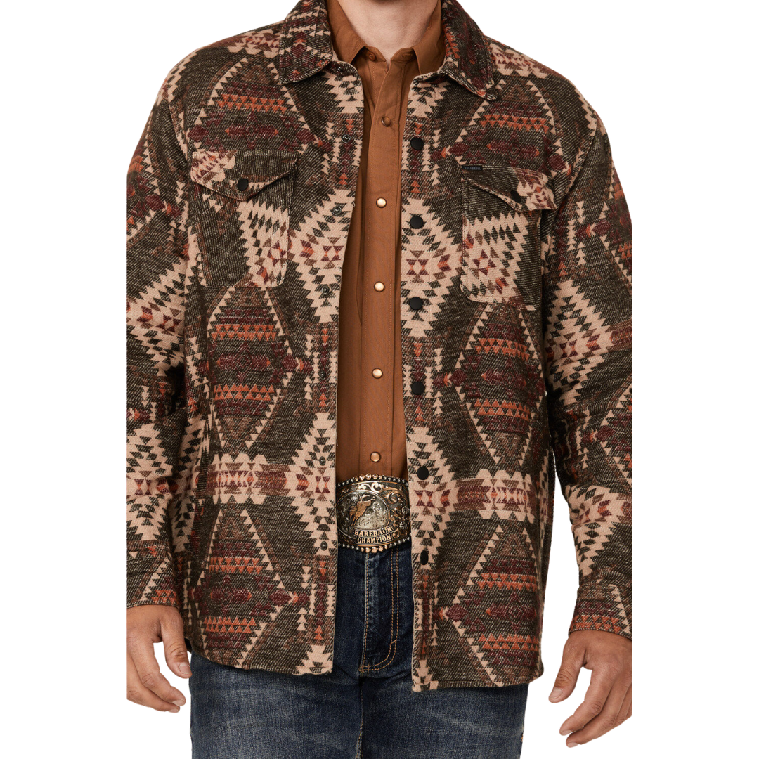 Rock and Roll Men's Southwestern Print Snap Brown Jacket