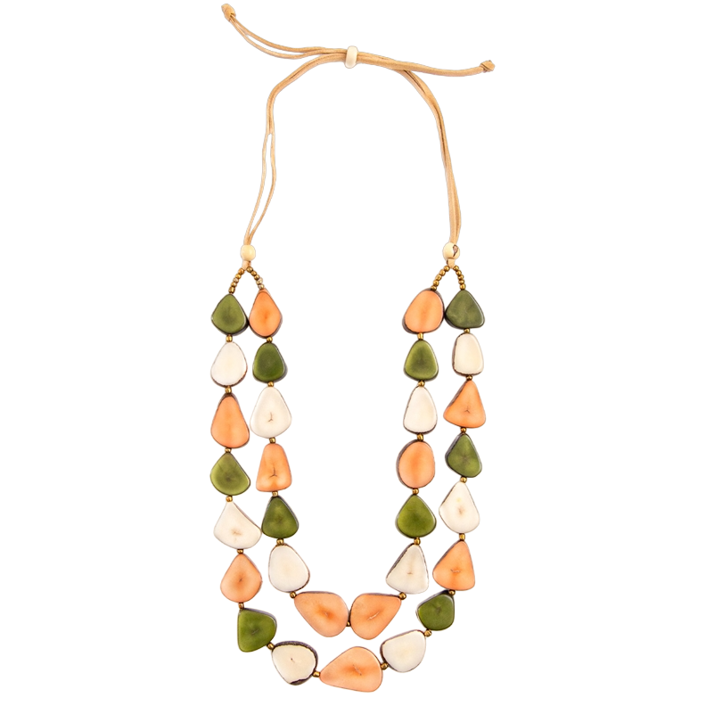 Tagua Women's Olive Ivory Peach Marlene Necklace