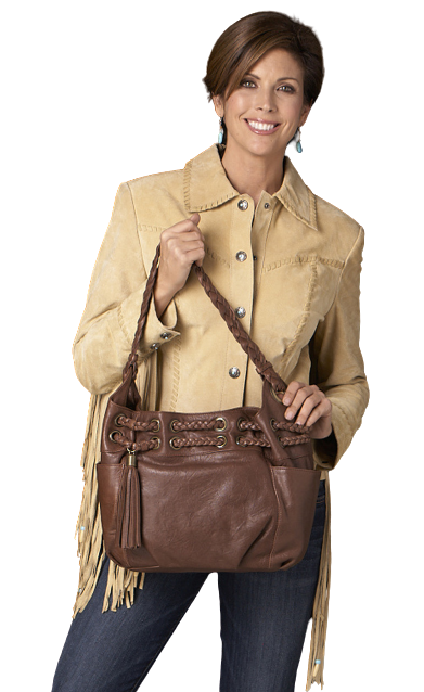 Sidran Women's Handbraided Leather With Grommet Trim Handbag