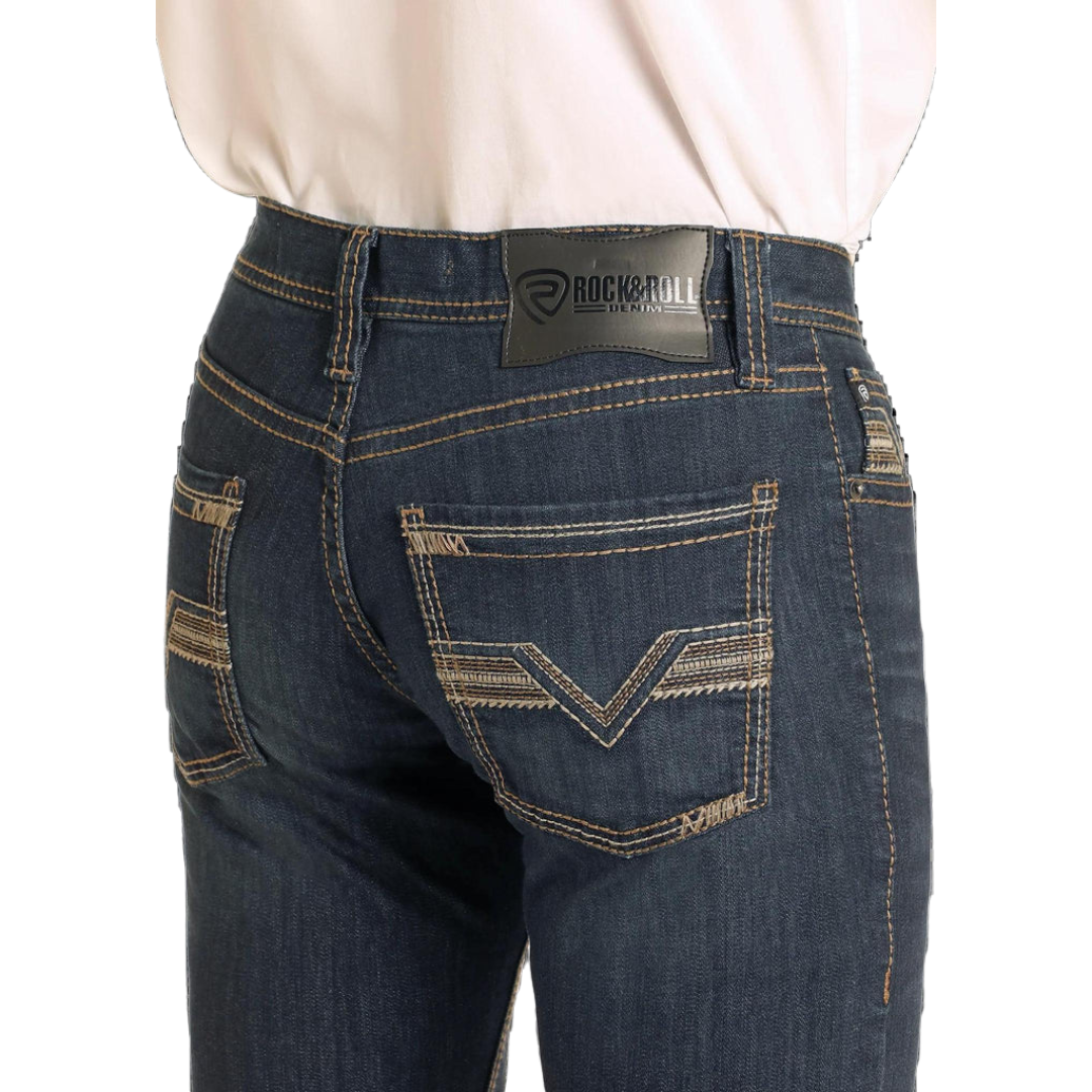 Rock & Roll Men's Slim Straight Dark Vintage Blue Jeans