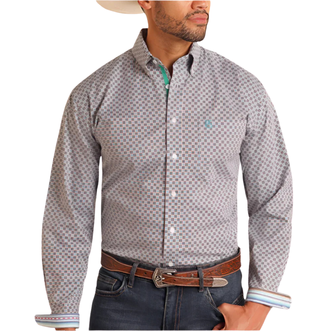 Panhandle Slim Men's Geometric Print Turquoise Shirt