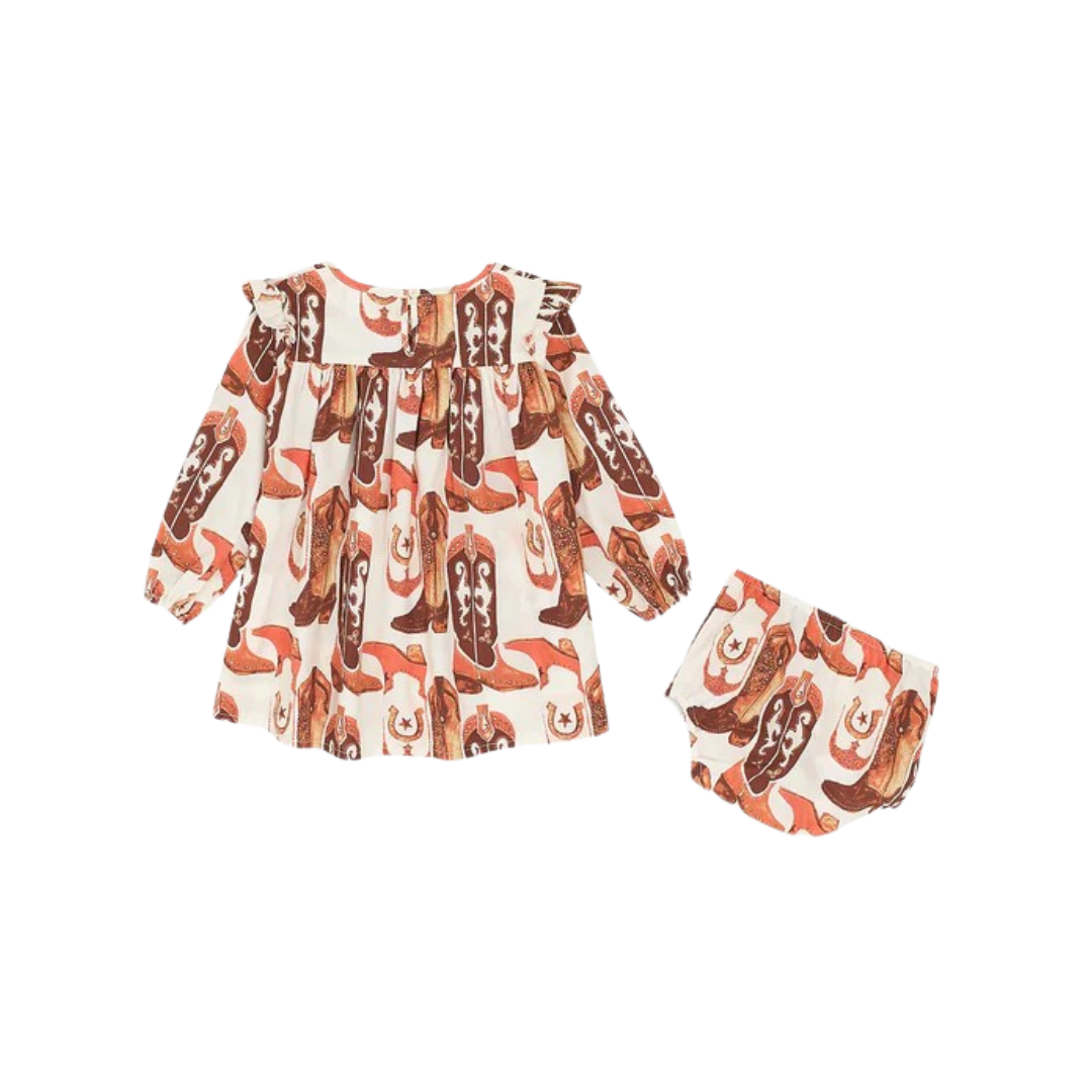 Wrangler Infant Girl's Western Print Trapeze Brown Dress