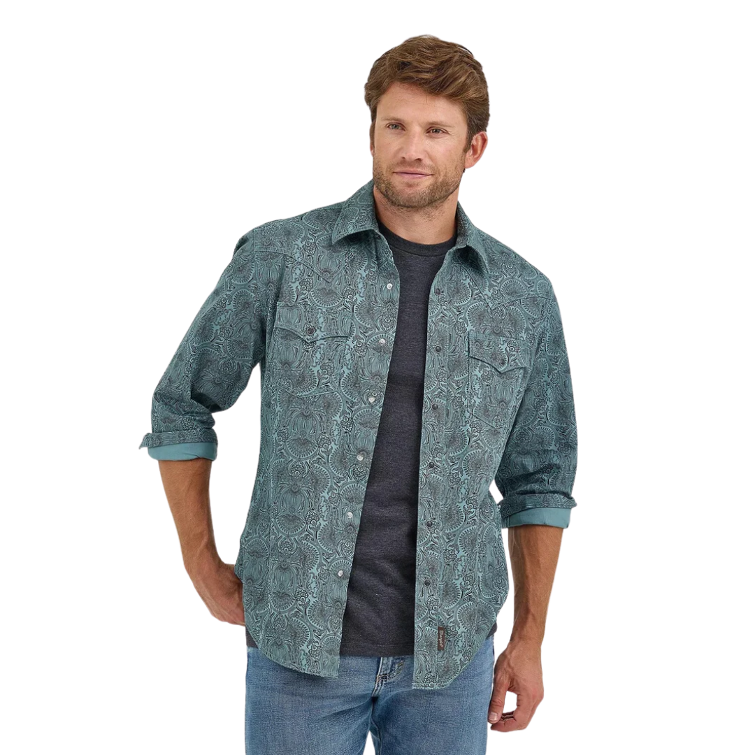 Wrangler Men's Pine Paisley Premium Retro Turquoise Shirt