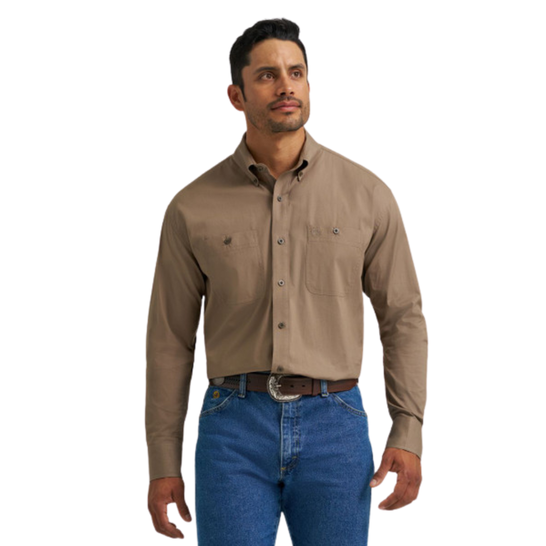Wrangler Men's George Strait Solid Walnut Shirt - Big & Tall