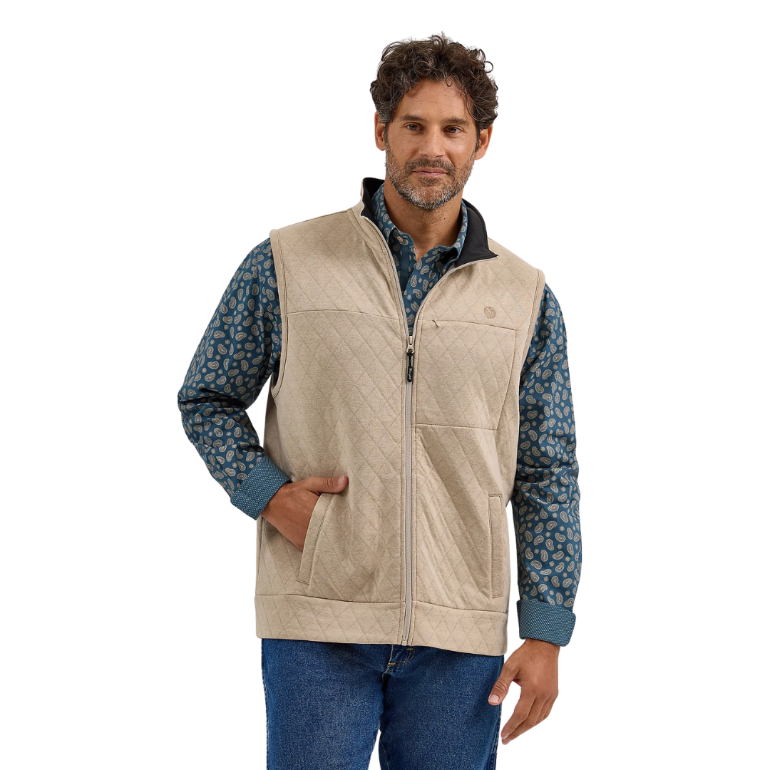 Wrangler Men's George Strait Zip Solid Knit Light Brown Vest