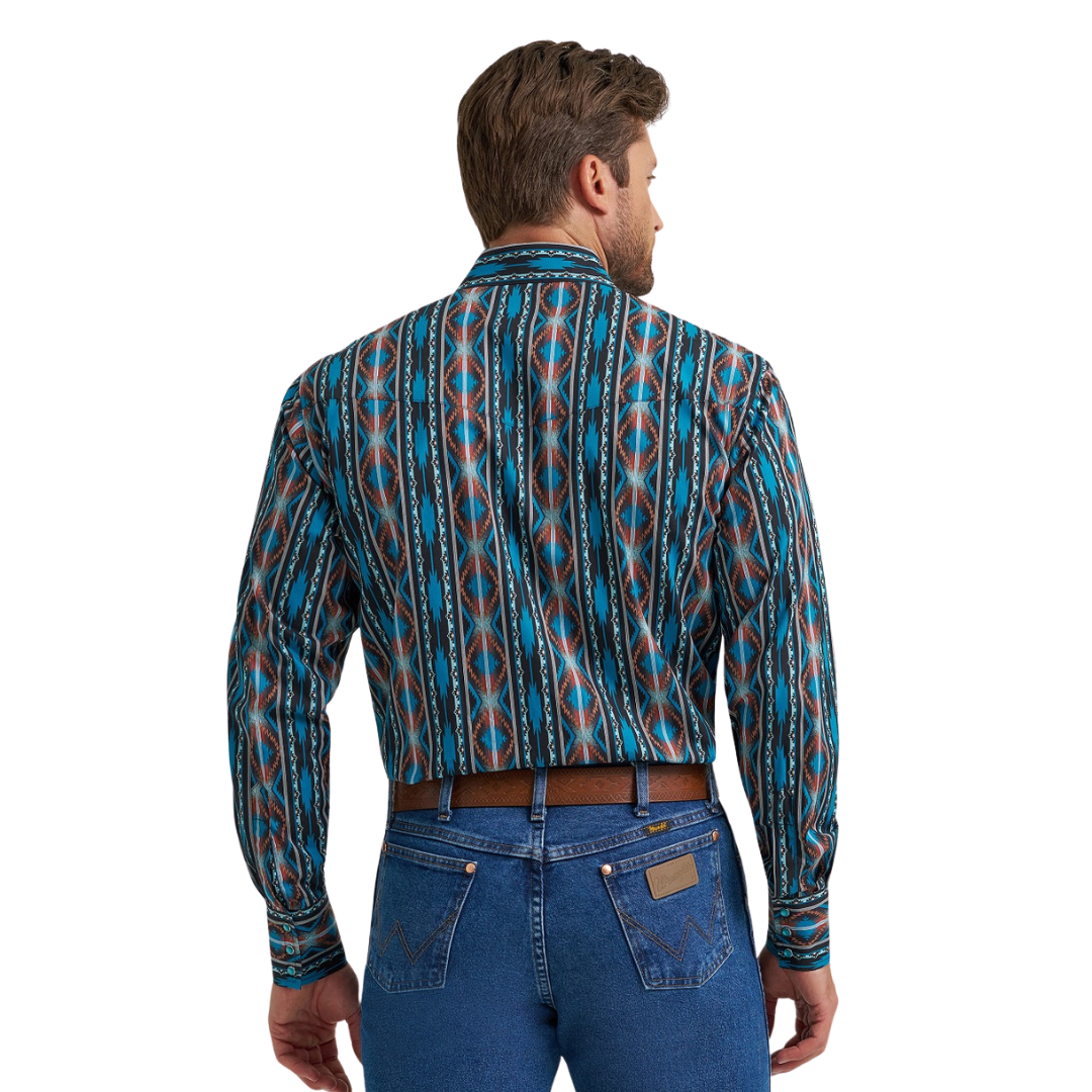 Wrangler Men's Checotah Multi Print Turquoise Shirt
