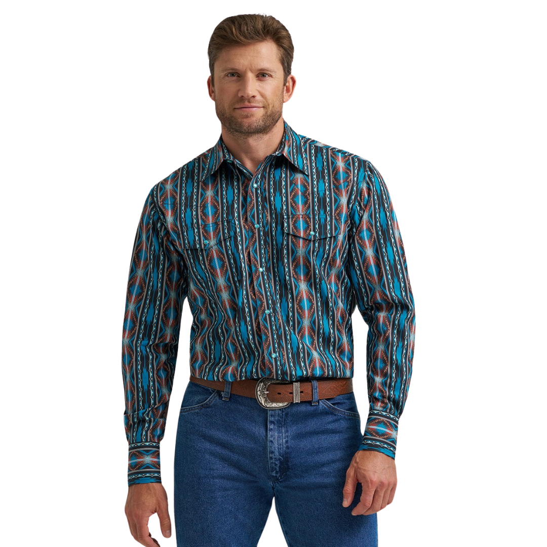 Wrangler Men's Checotah Multi Print Turquoise Shirt