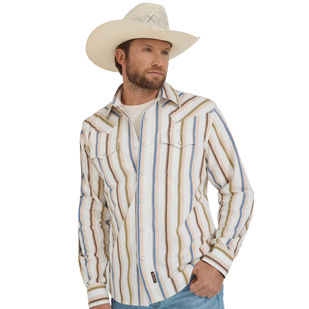Wrangler Men's Retro Premium Stripe Natural Shirt