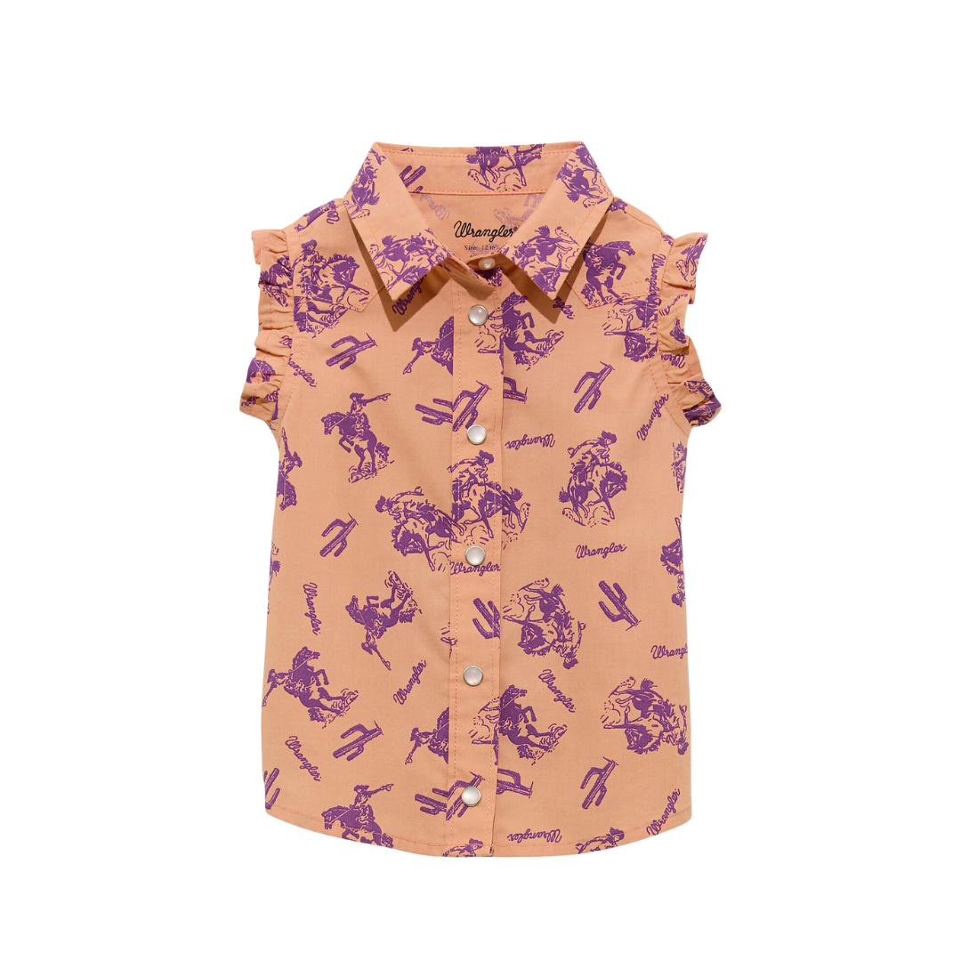 Wrangler Infant Girl's Western Print Sleeveless Orange Shirt