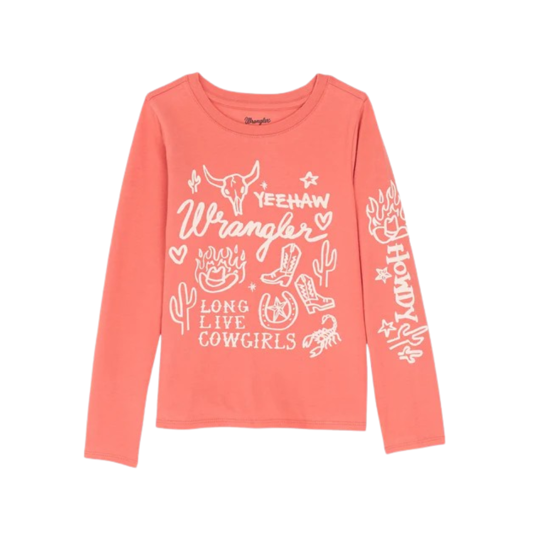 Wrangler Youth Girl's Long Sleeve Graphic Coral Tee Shirt