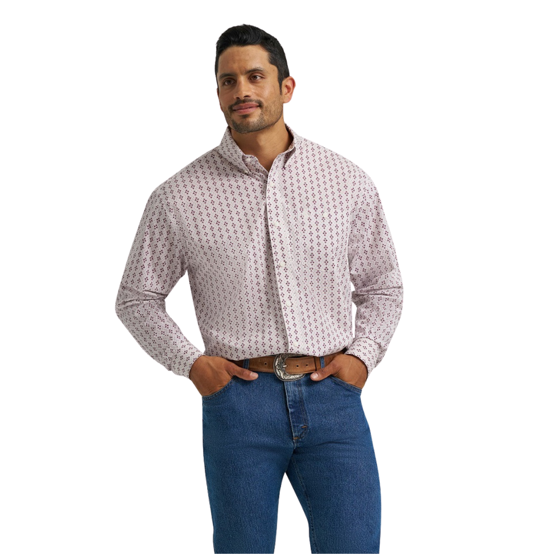 Wrangler Men's Classic Fit Print Sangria Shirt